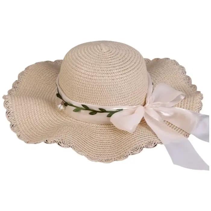 Chapeau de paille décontracté coloré avec nœud, style bohème, visière pour femme, chapeau de soleil 