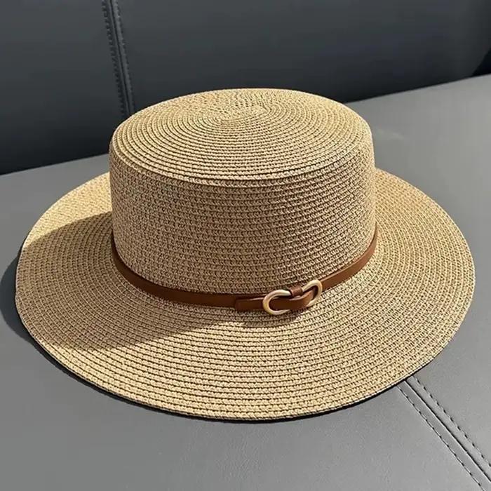 Chapeau de plage en paille Simple pour femmes, Panama décontracté, à bord plat, avec nœud papillon, 