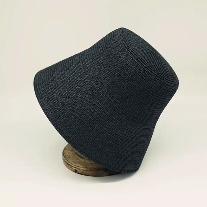 Everche-Chapeau de soleil uni tissé pour femme, style rétro français, bord large, rouge et noir, cha