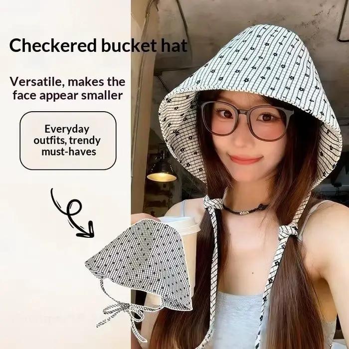 【R】Chapeaux de pêcheur pliables à large bord avec cordon pour femmes, chapeau de pêcheur coréen rayé