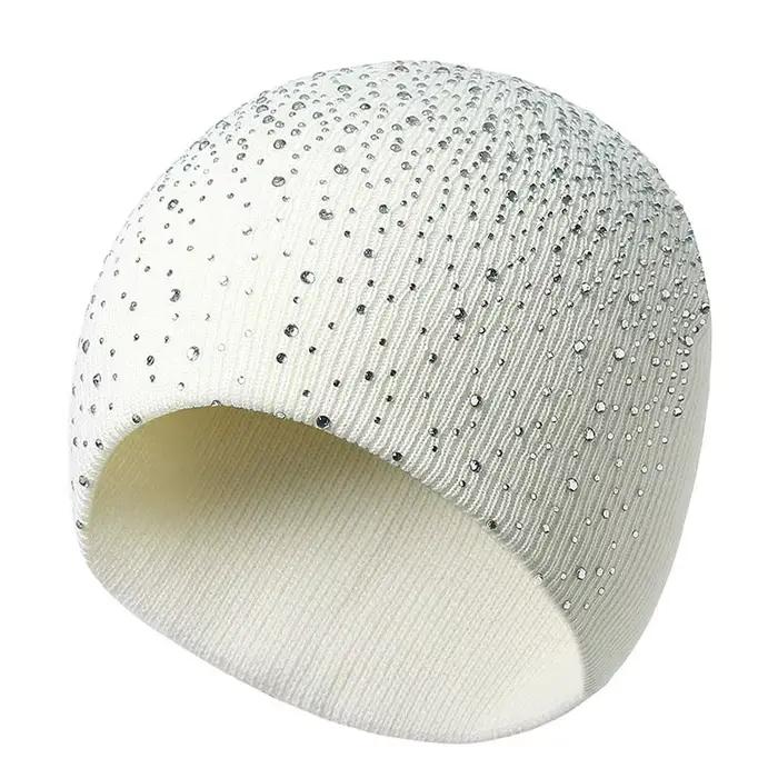 Femme hiver chapeaux avec strass tricoté chaud bonnet fille laine chapeau femme chapeaux décontracté