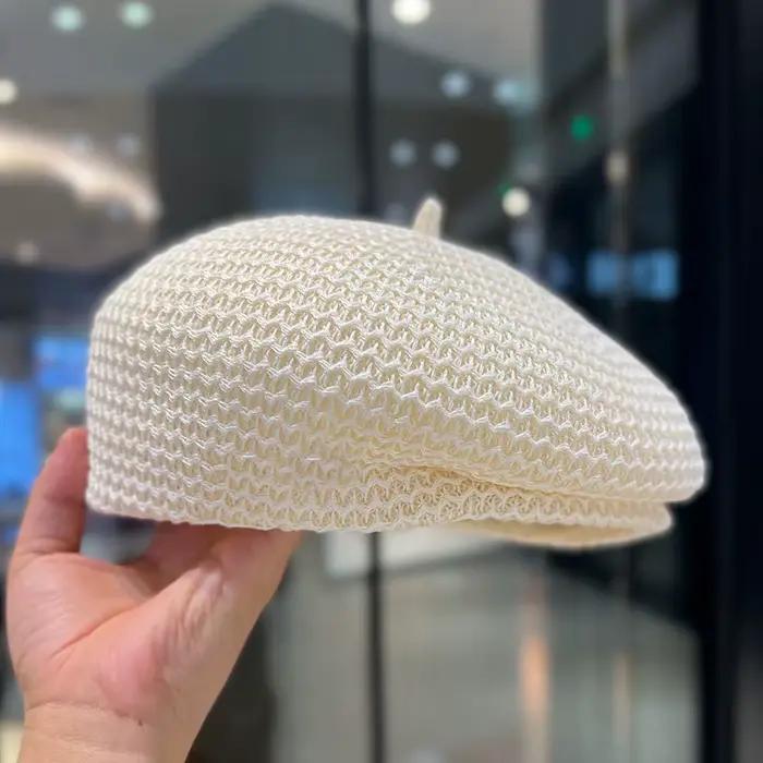 Chapeau Panama pour femmes, béret tricoté respirant, chapeau de peintre élégant et à la mode, chapea