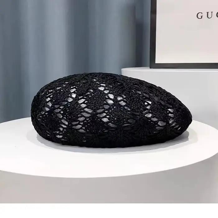 Béret en paille pour femmes, Style frais, Design ajouré, respirant, fin, Style artiste, léger, décon