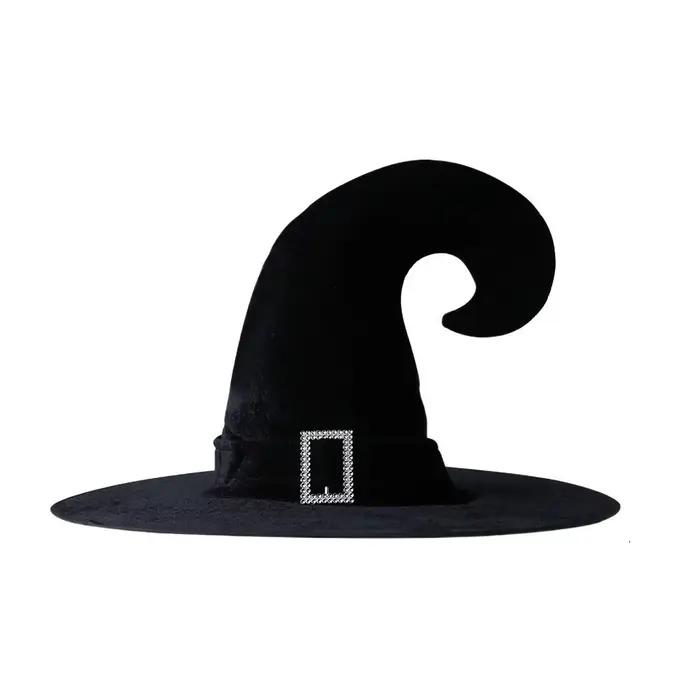 Chapeau de sorcier de sorcière d'halloween en velours Cool, Angle de courbure, dorure, ruban en Sati