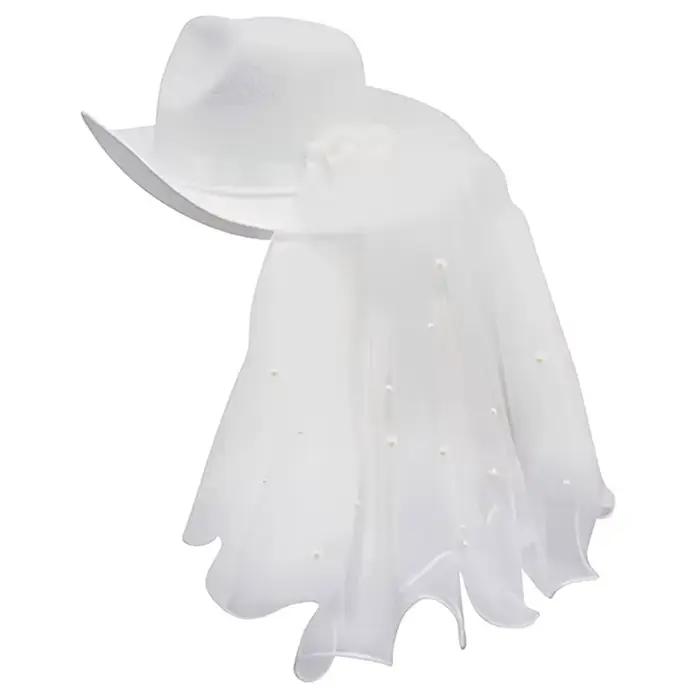 Chapeau de Cowgirl Blanc à Large Bord pour Femme, Accessoire de Style Occidental, Fedora pour ixde M
