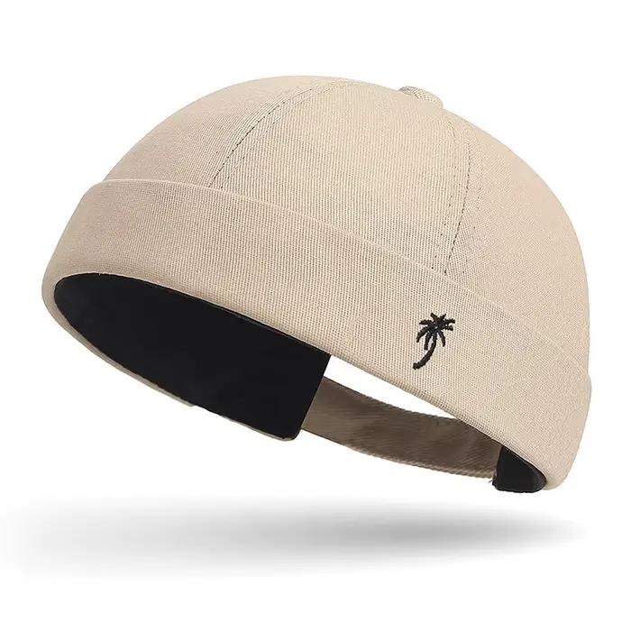 Chapeau sans bord pour hommes et femmes, en coton, classique, couleur unie, bonnet perlé, style hip-