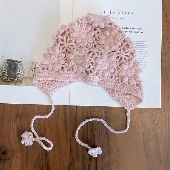 Chapeau respirant fait à la main pour enfants, chapeau crânes à fleurs creuses au crochet, casquette