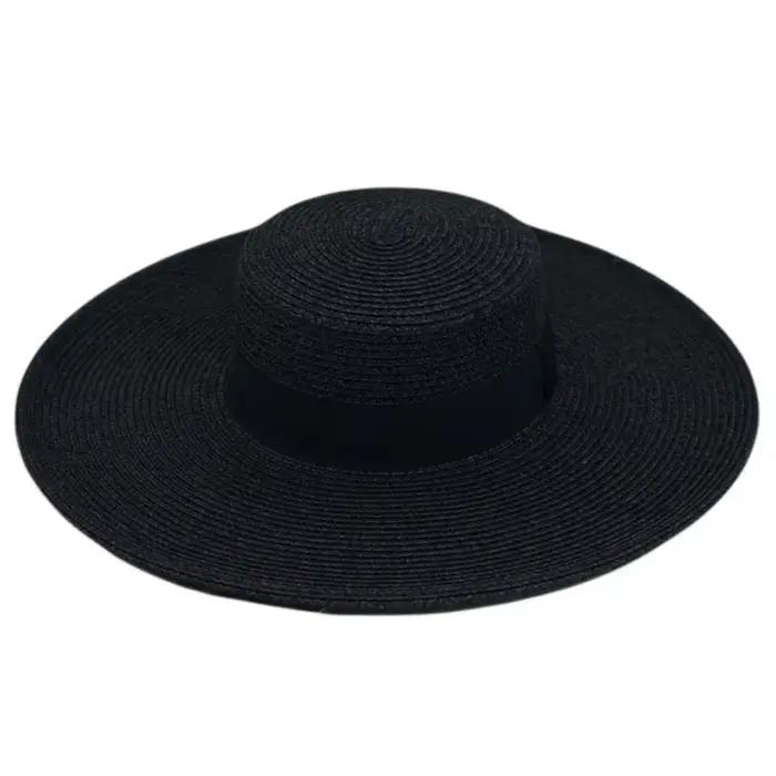 INS français noir grand bord haut-de-forme femme été chapeaux pour femmes ombre Resort plage soleil 