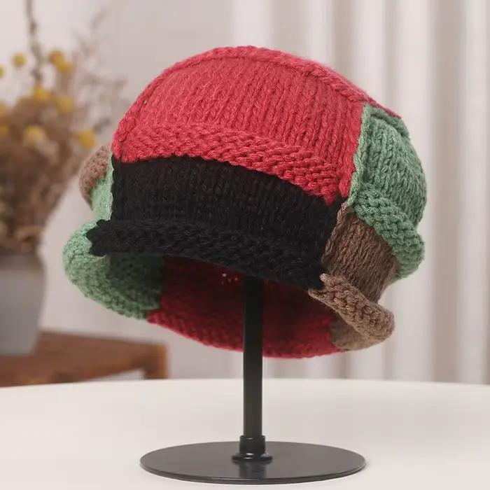 Chapeau de protection des oreilles bouclées pour femmes, bonnets faits à la main, conception de nich