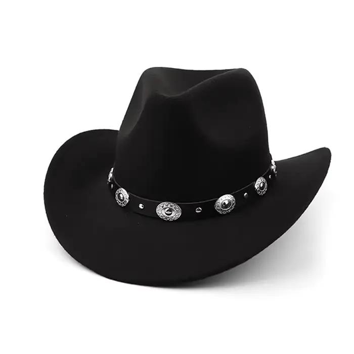 Chapeau de Cowboy occidental Vintage, confortable, bord enroulable, boucle de ceinture, Fedora, Cowg