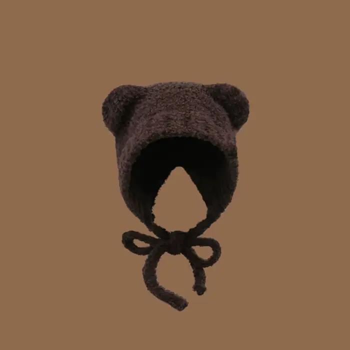 Bonnet chaud et mignon pour femmes, 1 pièce, avec cache-oreilles de l'ère ours, tricot épais et moel