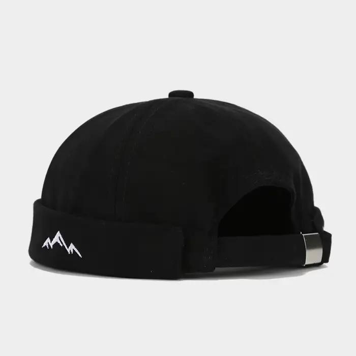 Casquette Docker Rétro Vintage Style Hip-Hop avec Broderie Montagne, Couleur Unie, pour l'Extérieur