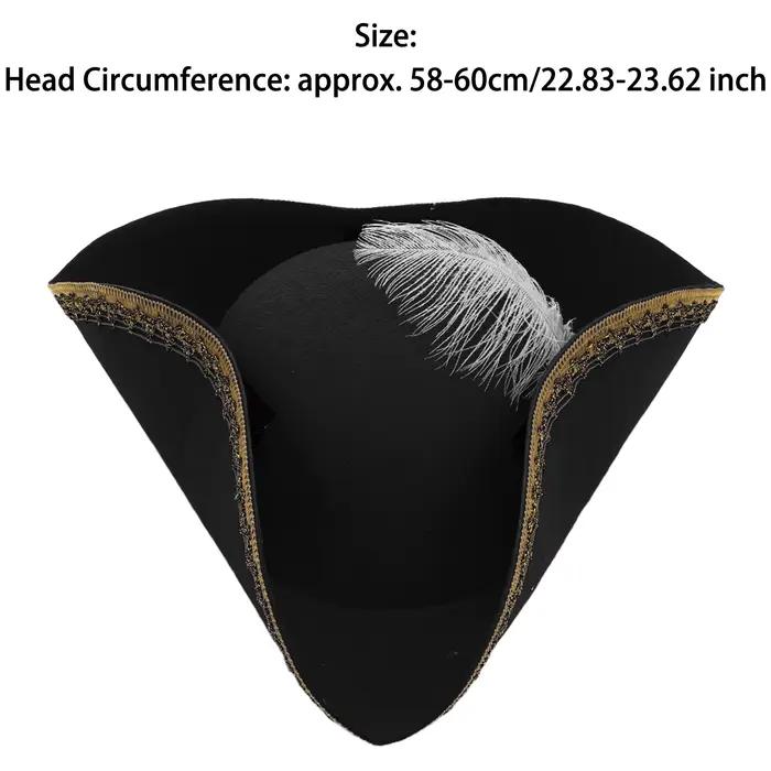 Chapeau de pirate en feutre à bord métallique orné de tricorne coloniale, chapeau de pirate en détre