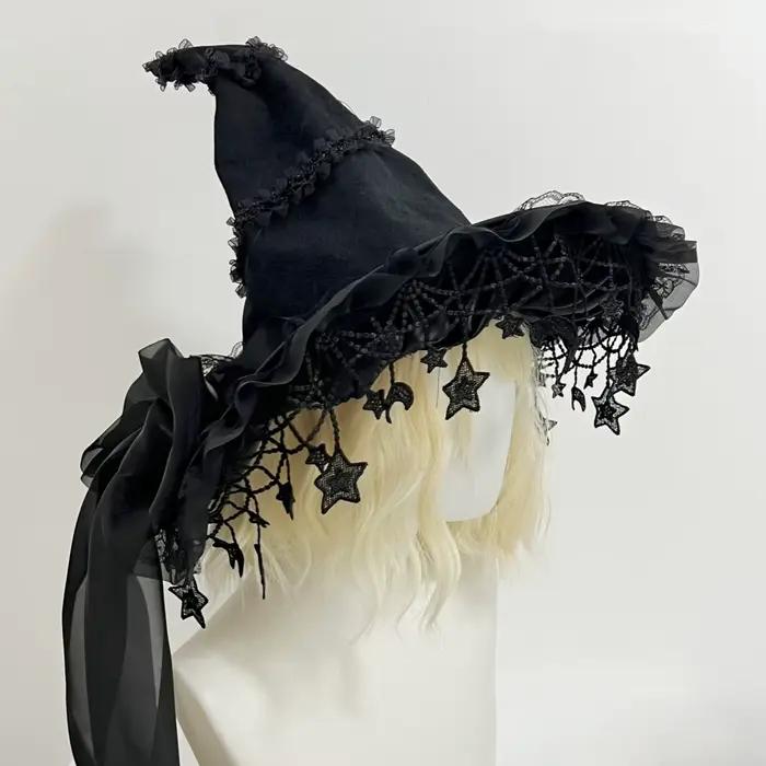 Chapeau de sorcière d'halloween pour enfants et adultes, gothique, fait à la main, avec nœud papillo