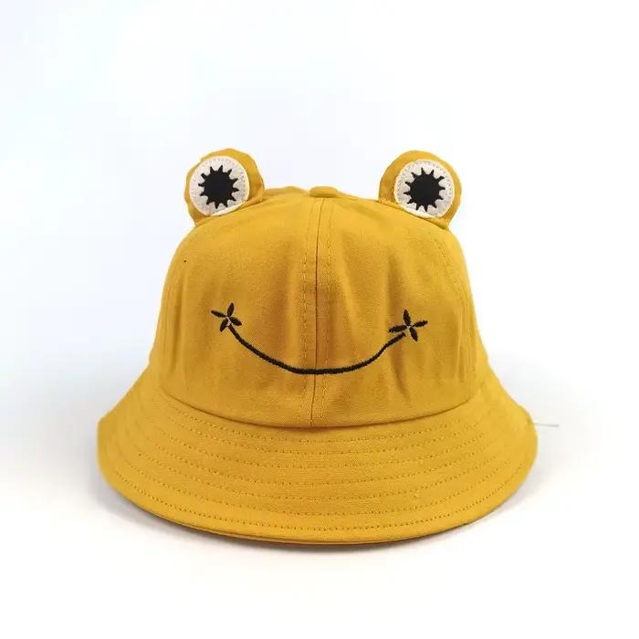 Chapeau seau grenouille pour enfants et Parents, pour femmes, été automne, uni, Panama, randonnée en
