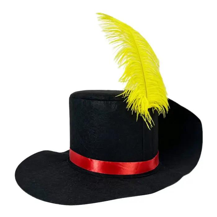 Chapeau de costume de bonhomme de neige noir avec plumes simulées, chapeau rétro en plumes de bonhom