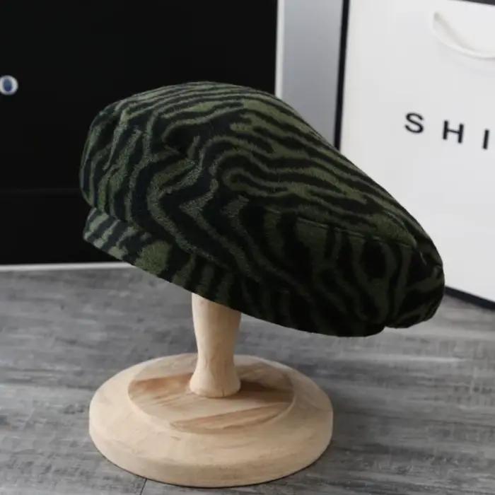 Béret rétro en peluche unisexe, chapeau de peintre coupe-vent, chapeau de Aliments à rayures zébrées