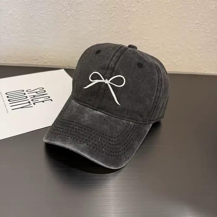 Casquette de Baseball brodée avec nœud doux pour femmes Y2K rose coréen lavé coton chapeau à visière