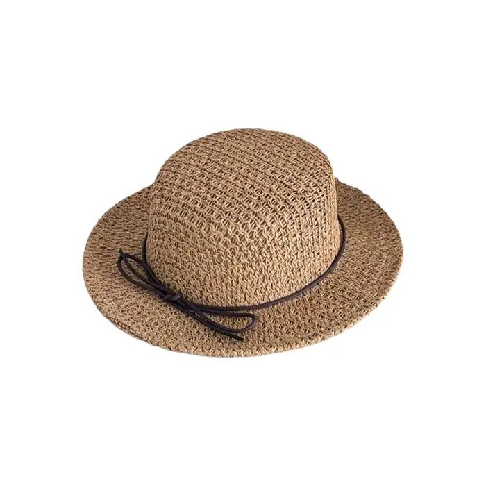 Chapeau de soleil boater en paille avec nœud, protection solaire, maille respirante, tissé à la main