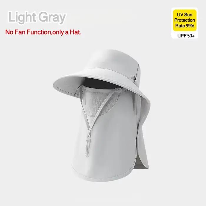 Chapeau solaire avec protection UV, large bord, cache-visage amovible, rechargeable par USB, réglabl