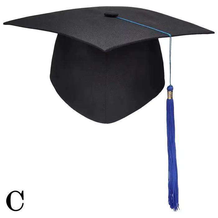 Chapeau de remise de diplôme noir pour adultes, casquettes de célibataire avec glands, fournitures d