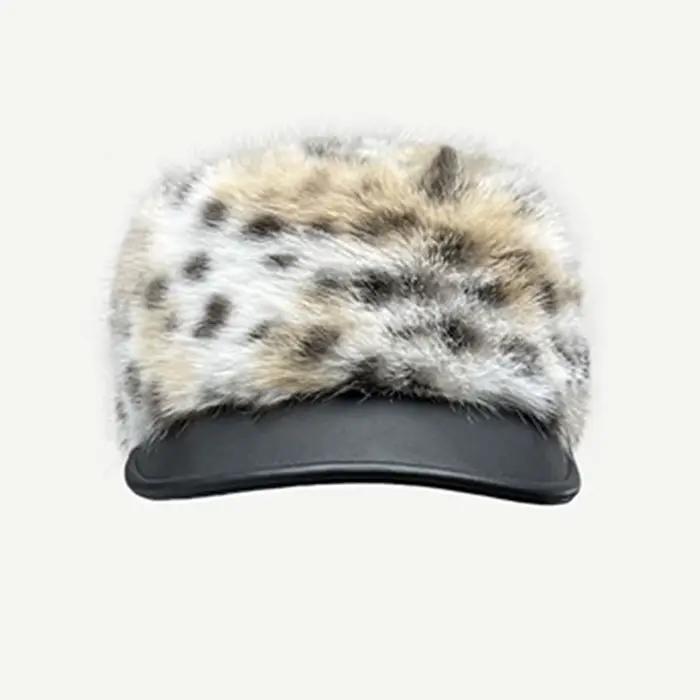 Chapeau en fausse fourrure pour femme, imprimé léopard, chapeaux d'hiver, chapeau Newsboy, blanc, no