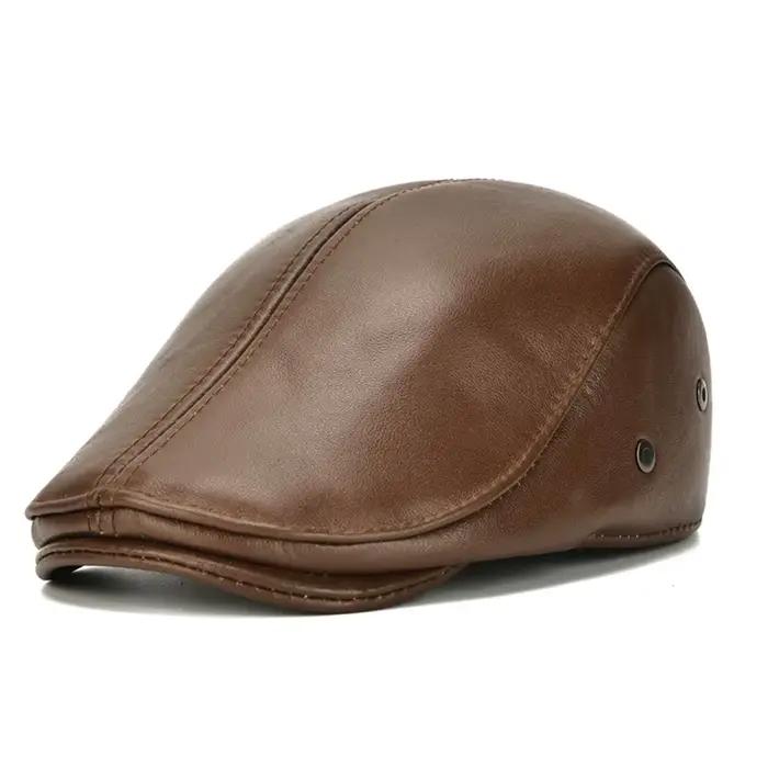 Chapeau d'extérieur en cuir pour hommes, bérets d'hiver, casquette de protection des oreilles chaude