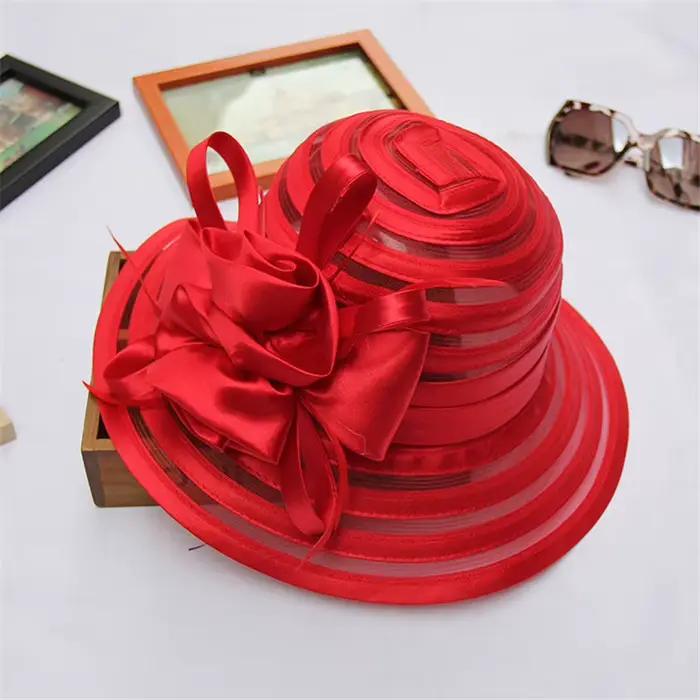 Chapeaux Derby de tri satiné pour femmes, chapeaux d'église pour dames, chapeau à fleurs, casquettes