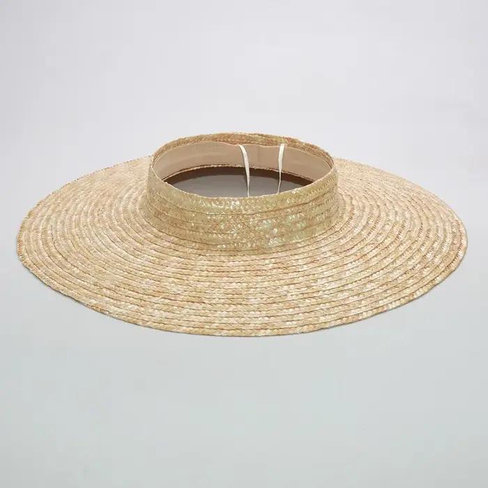 Chapeaux de soleil ronds vides d'été pour femmes, chapeau de paille de plage élégant à large bord, c