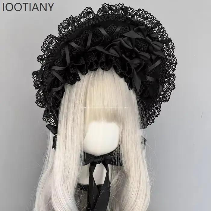 IOOTIANY Original gothique Lolita bordeaux dentelle chapeau femmes rétro victorien élégant ruban pan