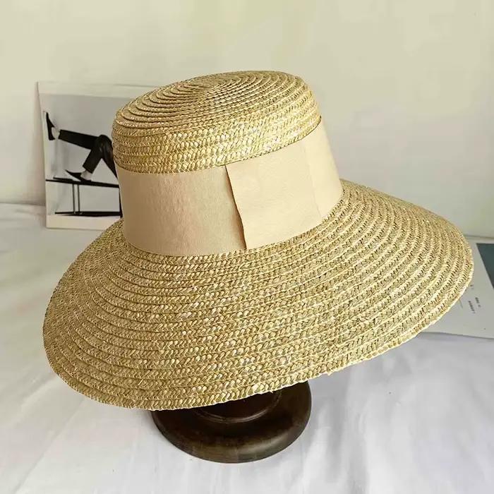 Chapeaux de paille à large bord pour femmes, design de luxe, chapeau de soleil en paille garni en gr