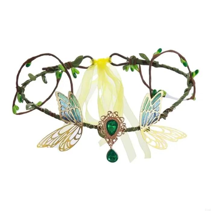 Serre-tête Costume d'elfe, avec attache réglable conception branches feuilles, pour fête fantastique