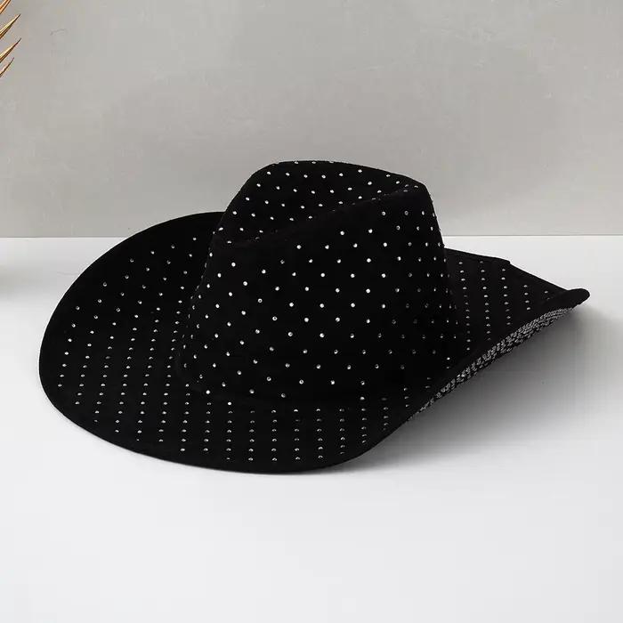 Chapeau de cowboy de couleur unie pour hommes et femmes avec de diamants complets de style Y2K, en v