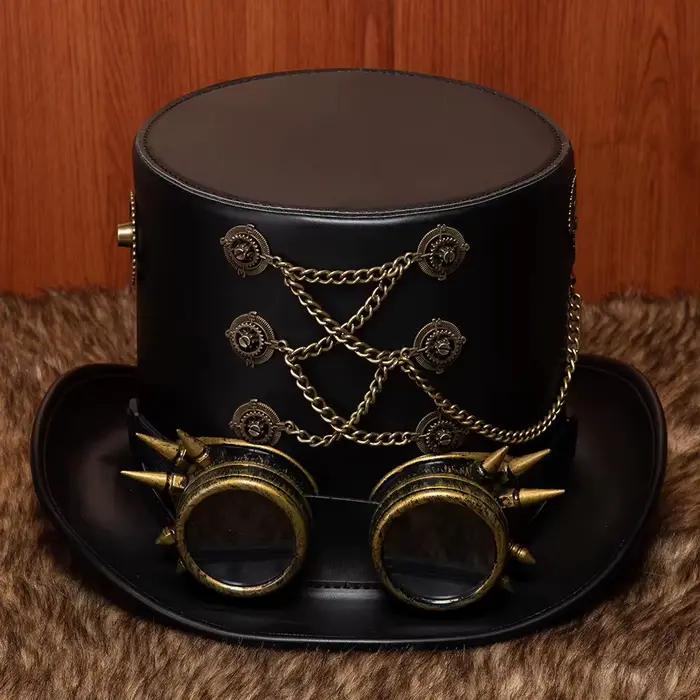 Chapeau haut de forme victorien steampunk 2026 avec lunettes, ensemble d'accessoires vintage pour ad
