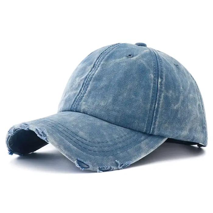 Casquette de Baseball en Denim délavé pour femmes et hommes, Vintage, noir, couleur unie, en détress