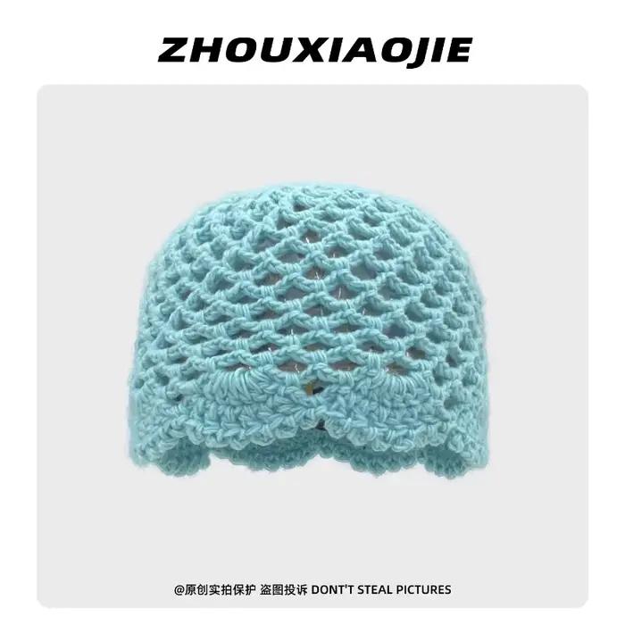 Bonnet coréen élégant tricoté à la main, couleur unie, pour femmes, voyage d'été, respirant, polyval
