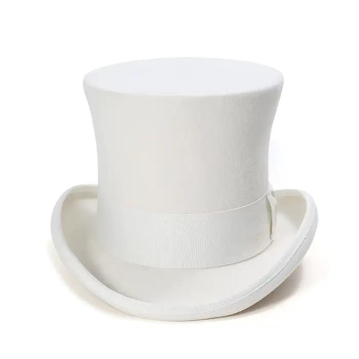 Chapeau haut de forme en feutre de laine blanche pour homme, chapeau doublé de satin de qualité supé