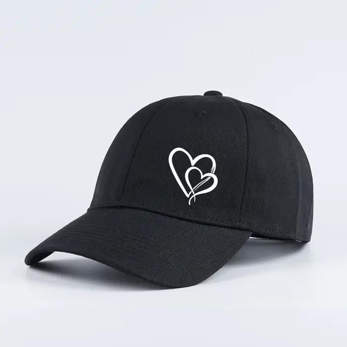 Casquette de baseball élégante à visière souple avec imprimé double rayure en forme de cœur – Chapea