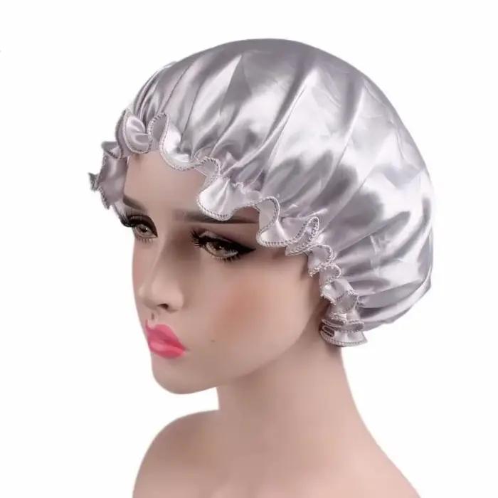 Bonnet en satin pour dormir, bonnet de douche, bonnet de nuit pour femme, couvre-chef, large bande é