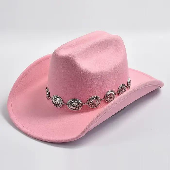 Chapeau de cowboy rose pour femmes, accessoires photo de style cowgirl, chapeaux de jazz, casquette 