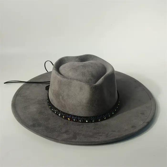Chapeau Fedora en daim personnalisé avec couronne en forme de cœur, nouveau chapeau pour femme à lar