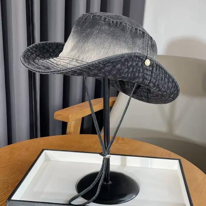 Nouveau Logo personnalisé rétro Denim cordon seau chapeaux mode femmes Western Cowboy pêcheur chapea