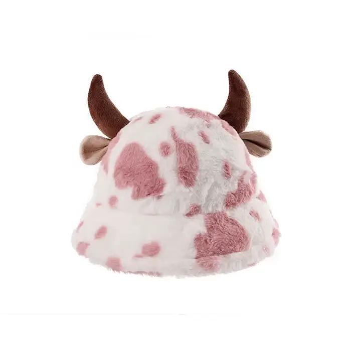 Chapeau de pêcheur en corne imprimé vache pour femmes, chapeau seau de Style coréen, doublé en polai