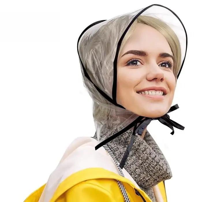 Chapeau de pluie transparent réutilisable imperméable à large bord pour femme, idéal pour les activi