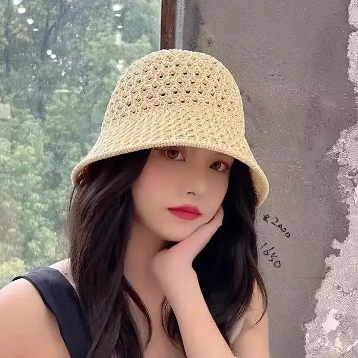 Chapeau de paille de plage pour femme, respirant, chic, style bob, tissé à la main, pour l'été, la p