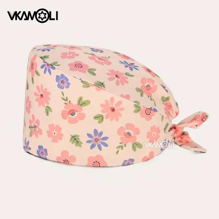 Chapeau de gommage imprimé fleur rose, chapeau chirurgical pour médecin et infirmière, chapeau profe