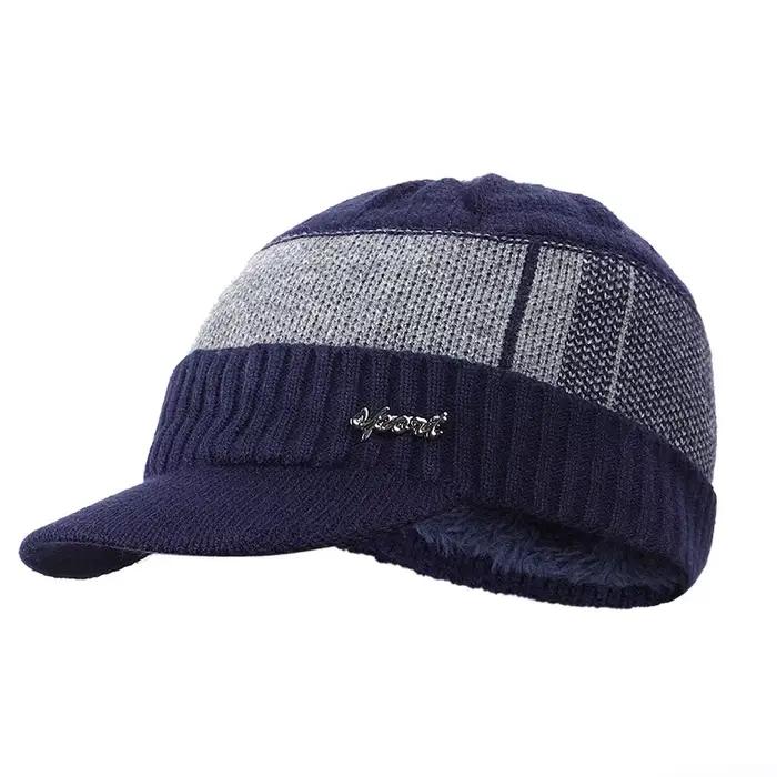 Hiver nouvelle casquette en coton visière tricot bonnet épaissir casquette de couverture hiver homme