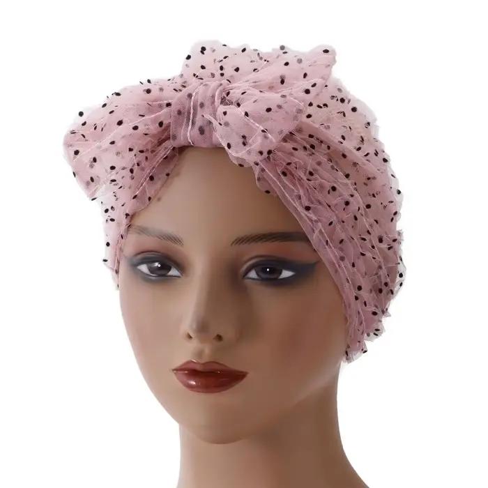 Bonnet en tissu respirant à pois en maille, design plissé, turban, foulard pour femme, chapeau, bonn