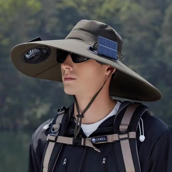 【MAX-114】Chapeau de pêche d'extérieur avec ventilateur solaire USB rechargeable, chapeau rafraîchiss