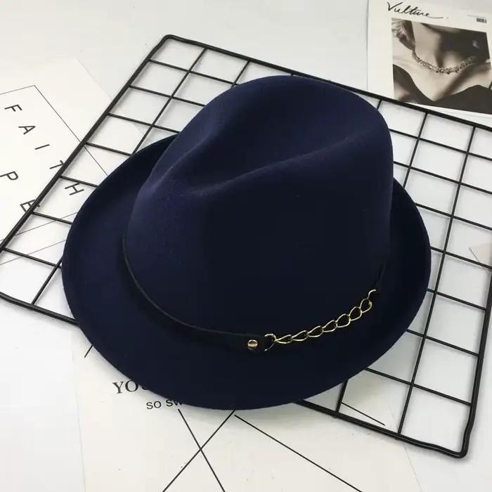 Chapeau Fedora à décor de chaîne pour hommes et femmes, chapeau melon rétro britannique de Style cor